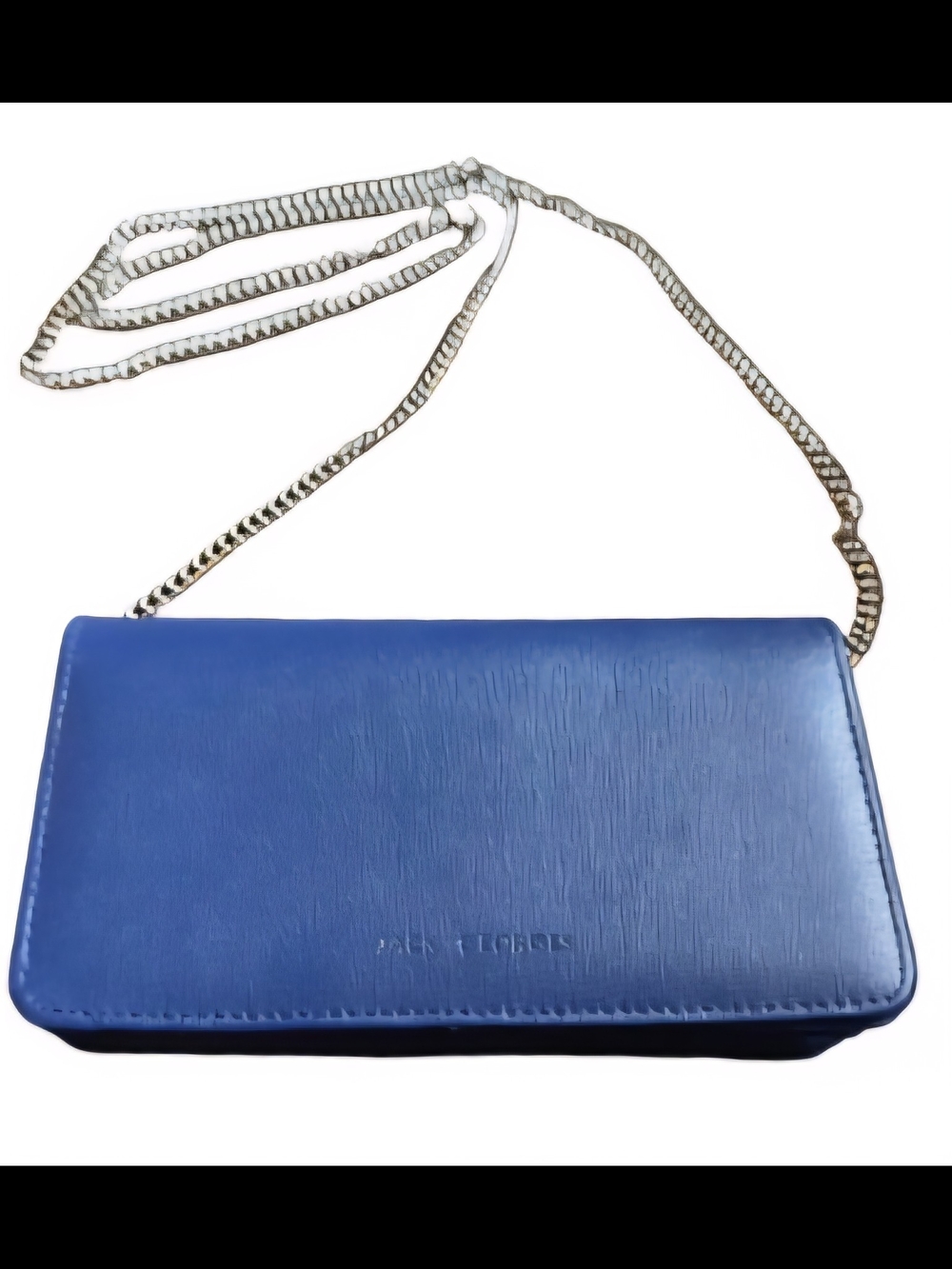 Jack Georges Elegant Blue Crossbody Clutch with Silver Chain Strap
